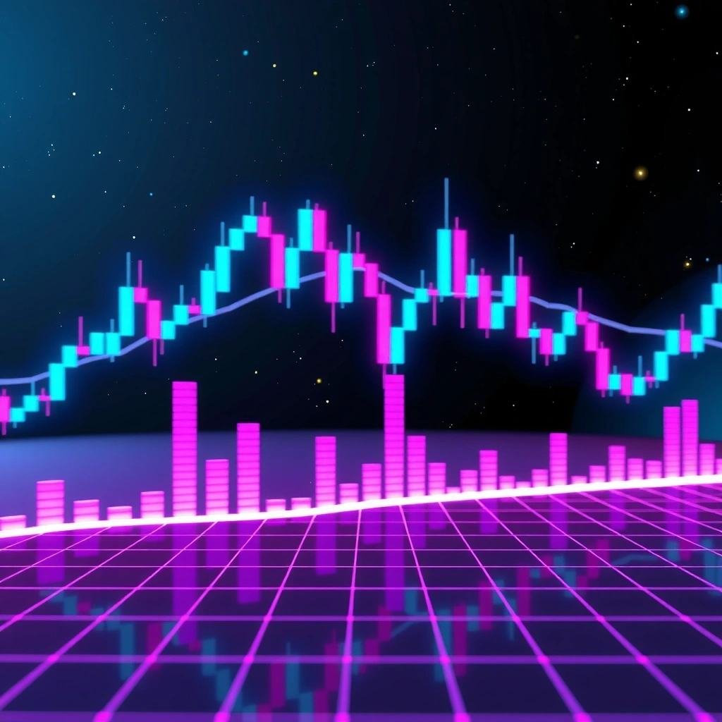 Fondo espacial con elementos financieros neón